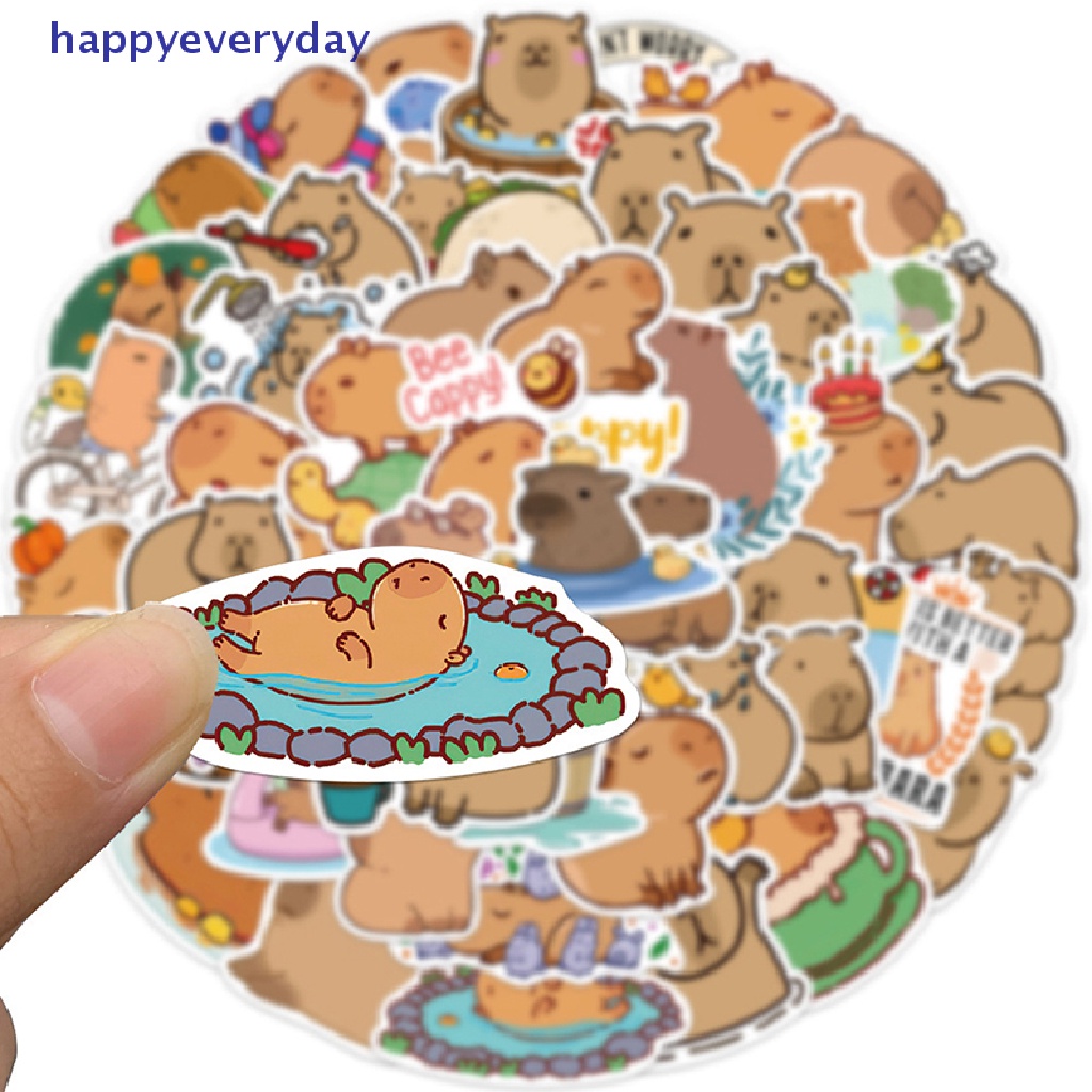 [happy] 50pcs Set Stiker Capybara Lucu Untuk Hadiah Laptop, Gitar, Scrapbook Dan Jurnal [ID]