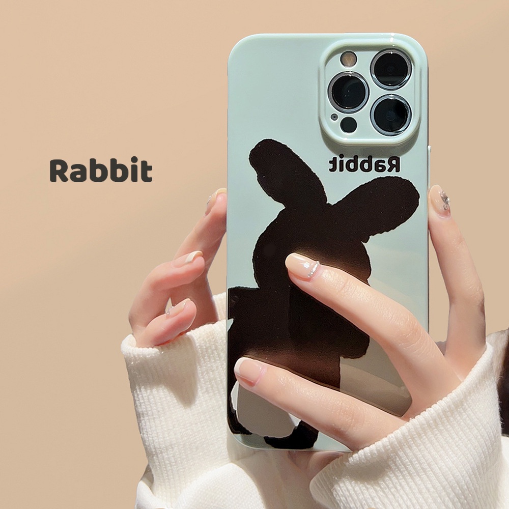 IPHONE Korea Lucu Kelinci Hitam Kartun Silikon Case Untuk Iphone14 11 12 13 PRO MAX Casing Cover Pelindung AT0146
