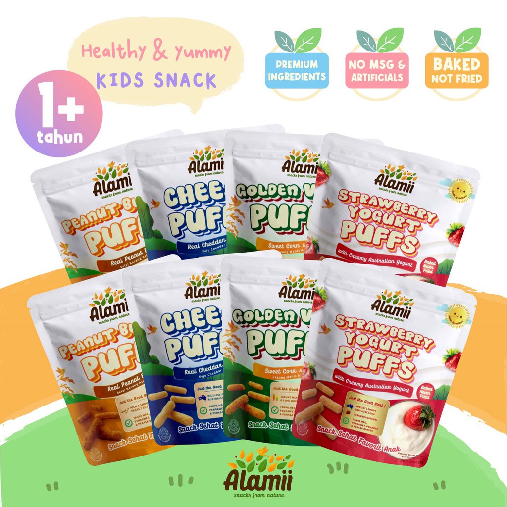 ALAMII Puffs Snack Sehat Bayi No MSG/Cemilan Anak Rasa Cheese 25gr