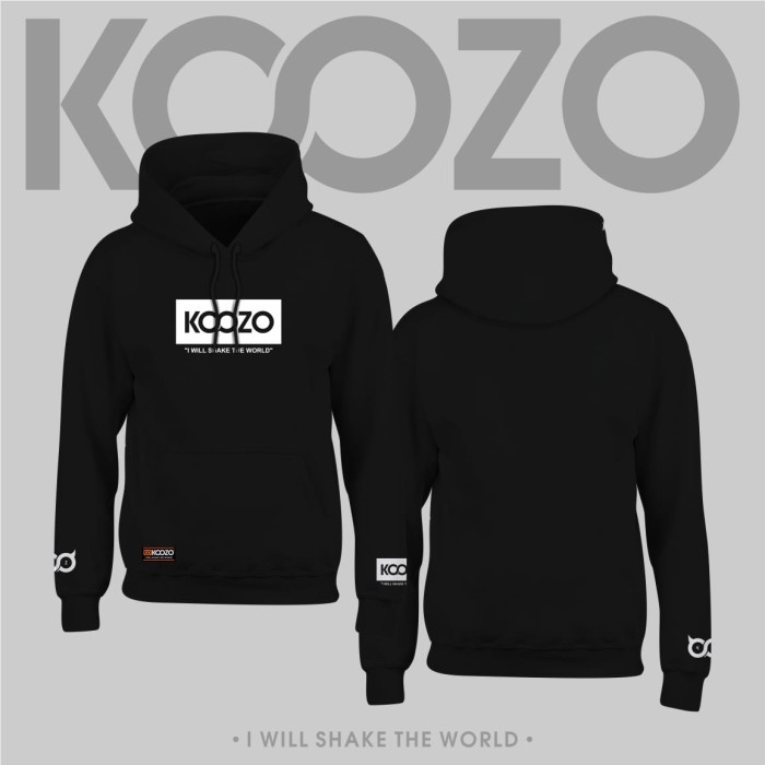sweater hoodie pria original koozo kotak jaket cowok cewek terkini - Hitam, L