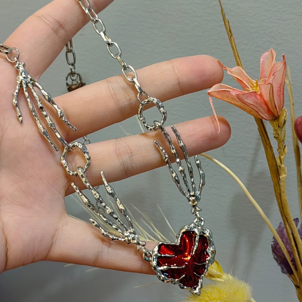 Populer Korea Ringan Mewah Fashion Cinta Merah Gaya Punk Kalung