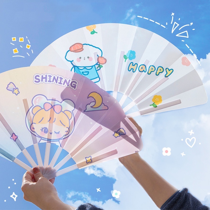 Fotografi Properti Dekoratif Kartun Kerajinan Tangan Kipas Lipat Gadis Mendukung Hadiah Souvenir Alat Pendingin Musim Panas Yang Effortless Comfort Grip Plastic Hand Fan