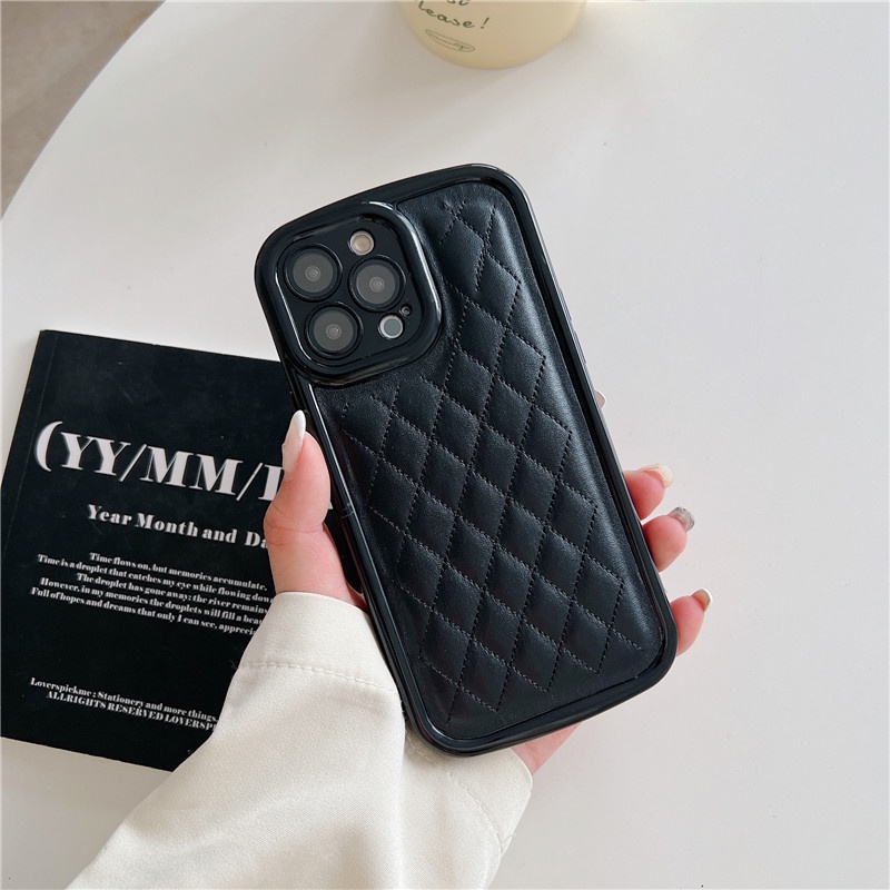 Lambskin Kotak-Kotak Motif Berlian casing Ponsel Kompatibel Untuk iphone14 13 12 11promax x xs xr xsmax shockproof Dengan film Pelindung Lensa back cover casing