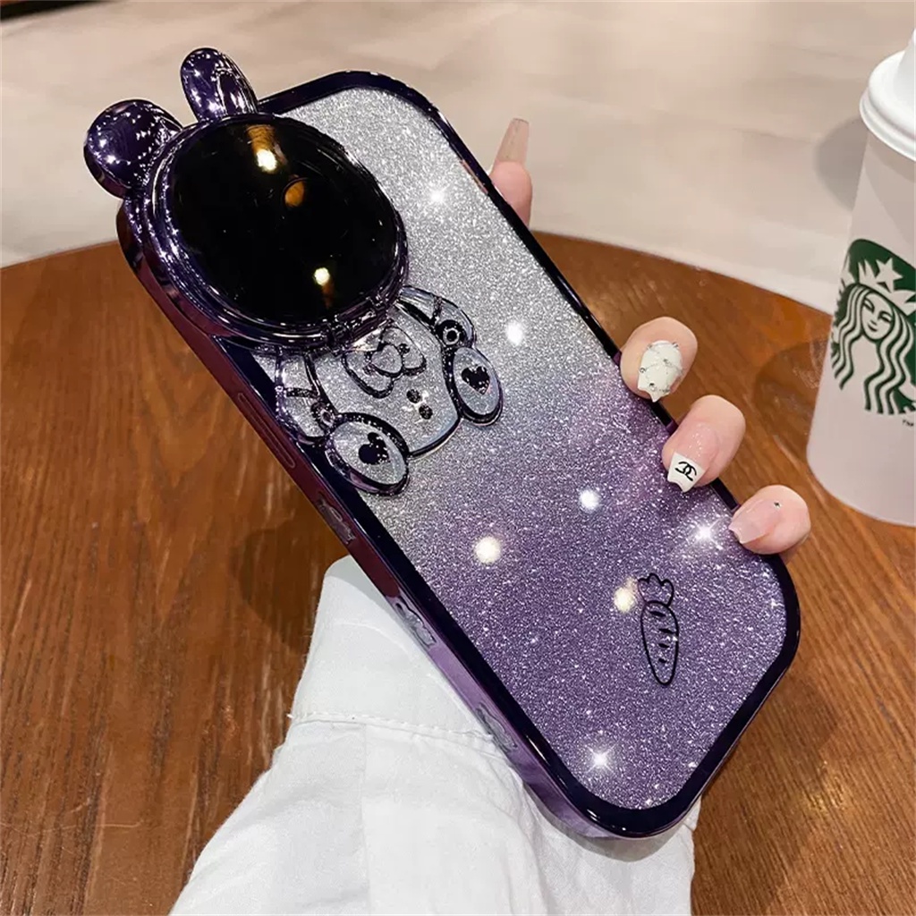 Casing Lensa Pelindung Kamera Mewah iPhone 14 Pro Max Dengan stand case Iphone12 13 Pro Max Case14 plus 11 Pro Max case 3D Kartun Perlindungan Perlindungan shock protection TPU Lembut Penutup Belakang