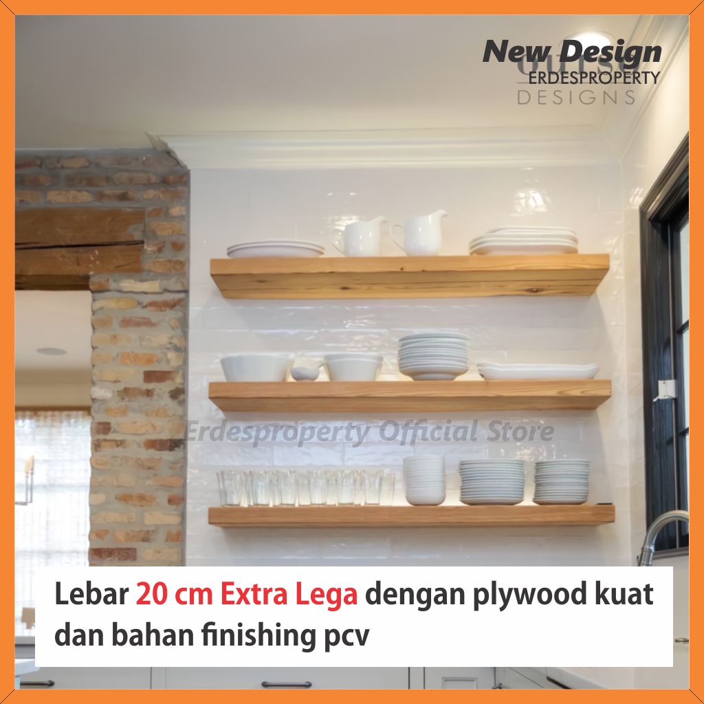 PROMO!!! Rak Ambalan Dinding Minimalis Extra Lebar 20 cm Buku Kayu Tempel Kamar Mandi Dapur Serbaguna