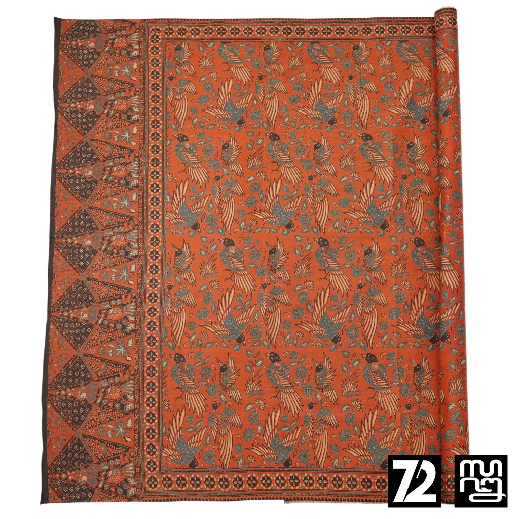 KAIN BATIK KATUN Premium Motif Burung Warna Orange Oranye Oren 723457 Cap 72 Jarik Jarit Samping Kebat Panjang Batik Katun Modern Premium Bahan Seragam Batik Pernikahan Kantor Keluarga Murah Kamen Jadi Batik Bali Lembaran