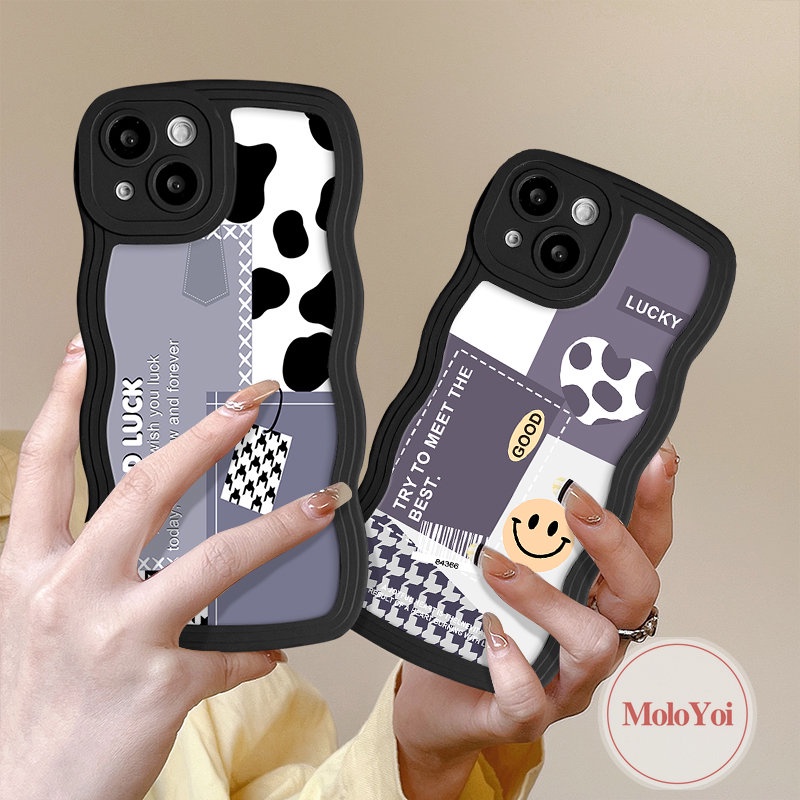 IPHONE Casing Pola Sambungan Smile Leopard Houndstooth Kompatibel Untuk Iphone14 12 11 13 Pro Max 7Plus 7 6 6s 8 14 Plus XR X XS Max SE 2020 Fashion Wavy Edge Tpu Soft Cover