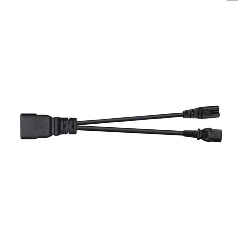 Cre 32cm/1ft IEC320 C20 Ke IEC320 C7+C13 Kabel Listrik 1in2 Out Y-splitter Adapter Cable Extension Wire Line Hitam