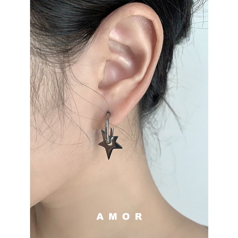 Anting Liontin pentagram Baja Titanium Tanpa Lubang Telinga Cincin Telinga Lingkaran Kepribadian