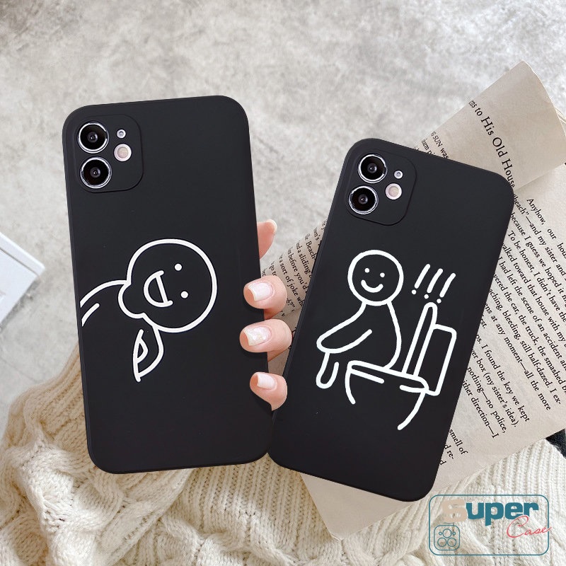 IPHONE Case Pasangan Karakter Garis Kartun Kompatibel Untuk Iphone11 13 12 14 Pro Max 7Plus XR 7 6 8 6S Plus X XS Max SE 2020 Lucu Imut Garis Sederhana Tpu Lembut Tepi Lurus Penutup Belakang