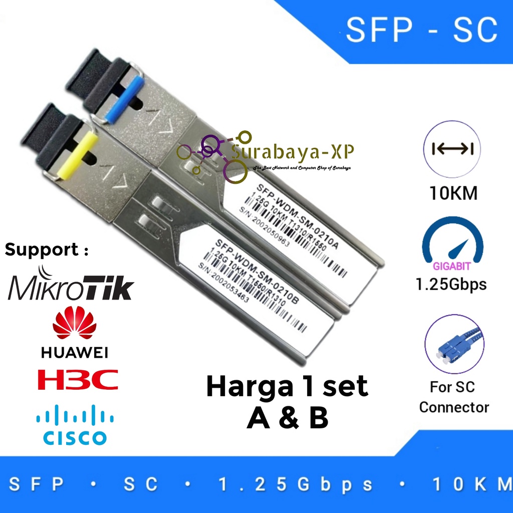 SFP SC 1.25g 1 Pasang 1310nm 1550nm Support Huawei dan Mikrotik