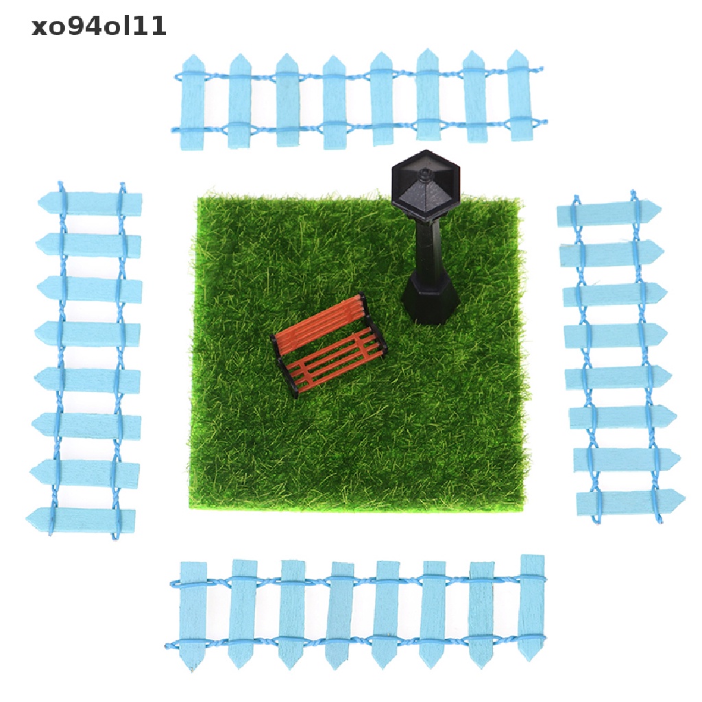 Xo 7pcs/set1per12rumah Boneka Miniatur Rumput Lampu Jalan Kursi Taman Pagar Dekorasi Mainan OL