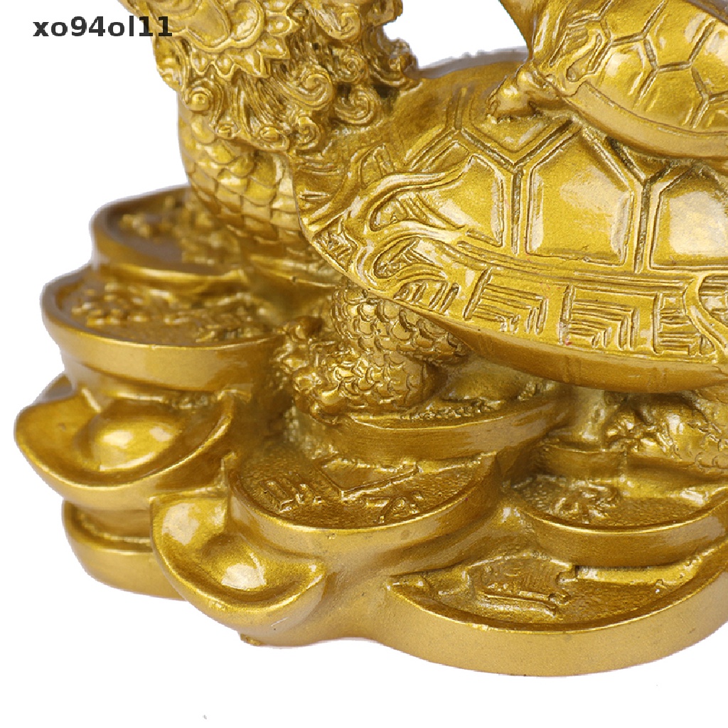 Xo 1Pc Patung Emas Feng Shui Naga Kura Kura Kura Figurine Koin Uang Kekayaan Keberuntungan OL