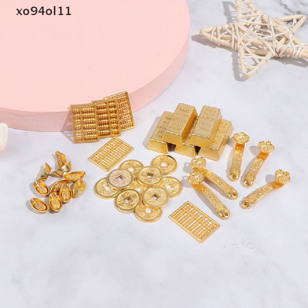 Xo 1: 12rumah Boneka Miniatur Bata Emas Mini Tembaga Cash Dolls Aksesoris Rumah OL