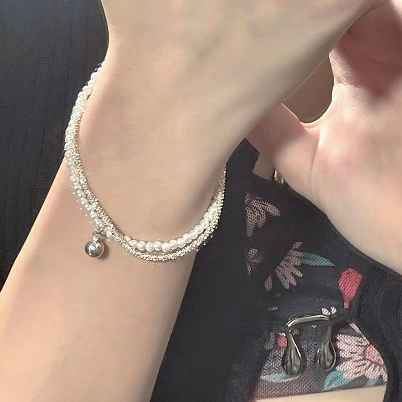 Sparkling Double Layer Gelang Untuk Wanita Manik Mutiara Perak Bintang Bracelets Perhiasan Aksesoris