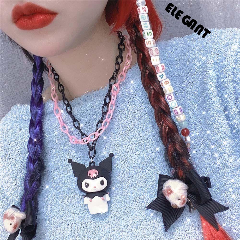 [Elegan] Kalung Kartun Temperamen Manis Aksesoris Harian Wanita Kuromi Resin Korea Puding Anjing Perempuan Chokers