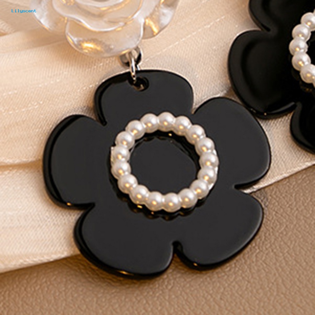 Lilyscent 1pasang Colorfast Ear Rings Perlengkapan Kostum Mewah Camellia Pearl Stud Earrings Retro