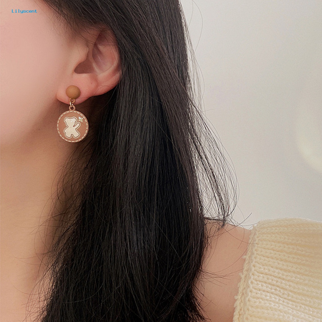 Lilyscent 1pasang Anting Stud Perhiasan Fashion Untuk Pacaran Lucu Beruang Rose Pola Stud Earrings Warna Senada