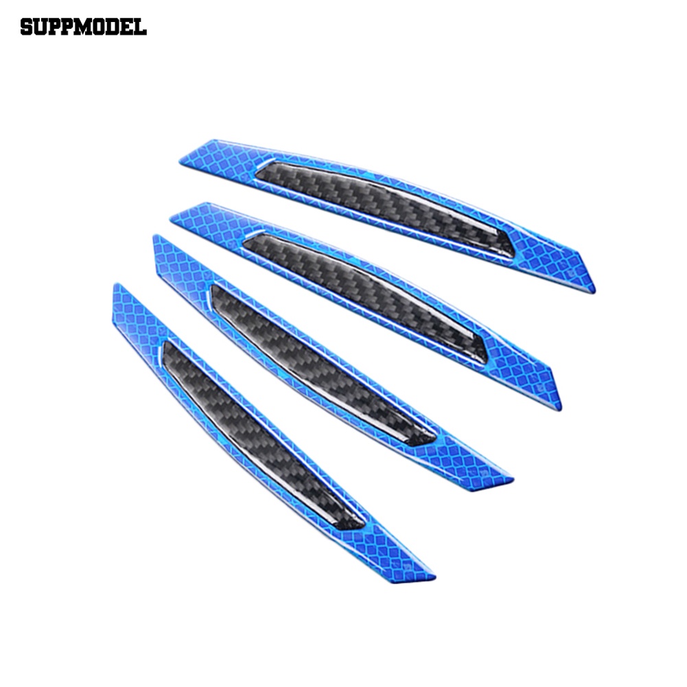 Suppmodel 4Pcs Serat Karbon Reflektif Pintu Mobil Anti Gores Perlindungan Bumper Strip Dekor