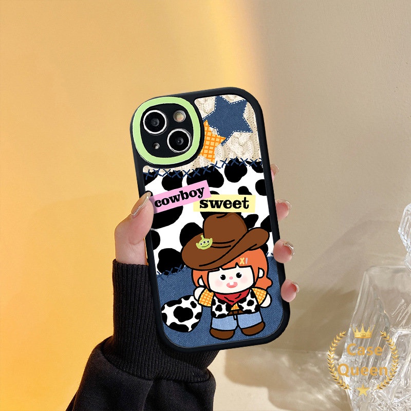 IPHONE Patch Leopard Print Soft Tpu Couple Denim Phone Case Kompatibel Untuk Iphone11 14 13 12 Pro Max 6 7 6s 8 Plus XR XS X Max SE 2020 Kartun Lucu Koboi Bintang Penutup Belakang