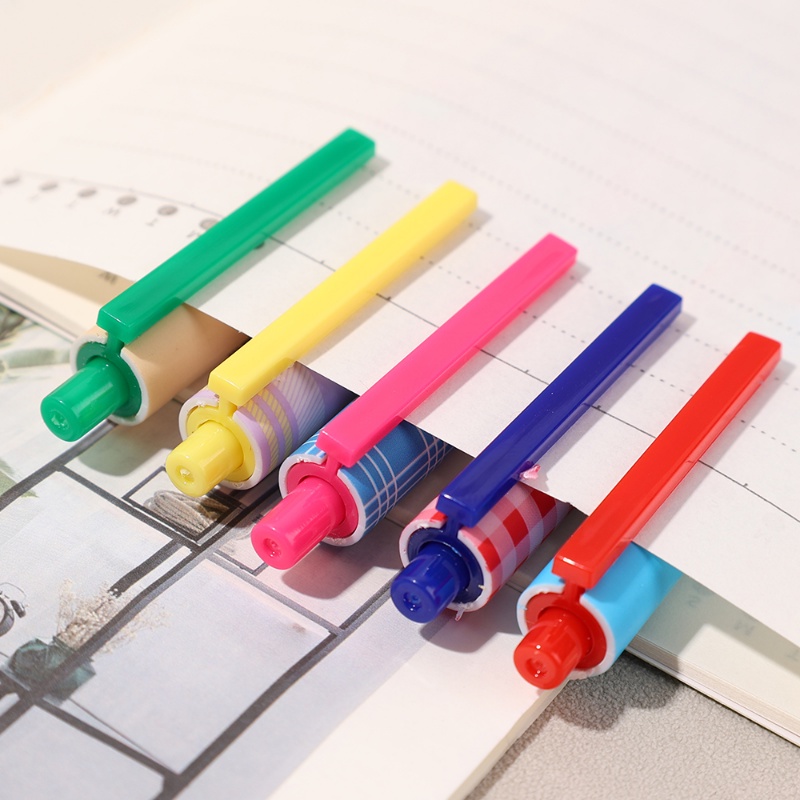 [Unggulan] Alat Kantor Tulisan Sekolah 0.5mm Tinta Hitam Gel Pulpen Korea Retro Mosaik Warna Tekan Gel Pulpen Kartun 0.5mm Pena Netral Siswa Perlengkapan Sekolah Lucu ins Press Pena Air