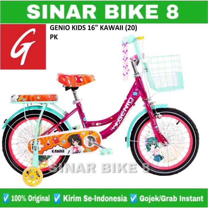 Sepeda Anak Perempuan GENIO KAWAII Ukuran 16 Inch Keranjang Usia 4-6 Tahun