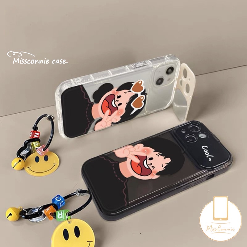 Casing Cermin Make Up Flip Kreatif Untuk Oppo A15 A5s A7 A31 A15s A57 A12 A53 A9 A5 A3s A33 A35 A77S A77 A11K Cantik Manis Pasangan Cowok Cewek Shockproof Case 3D Smiley Gelang