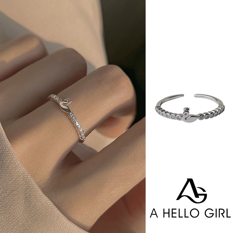 Cincin Model Terbuka Dapat Disesuaikan Desain Angsa Kecil Gaya Korea