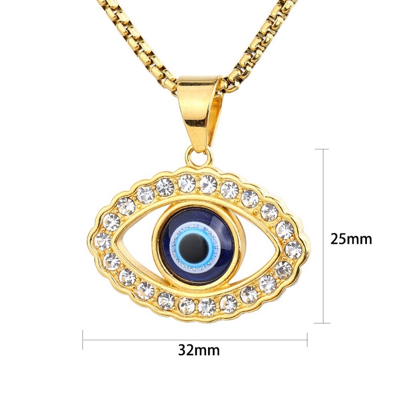 [X C Kalung] Warna Emas Zirkon Hias Mata Keberuntungan Baja Titanium Hip Hop Vintage Pria Dan Wanita Kalung Pesta Ulang Tahun Hadiah Fashion Liontin