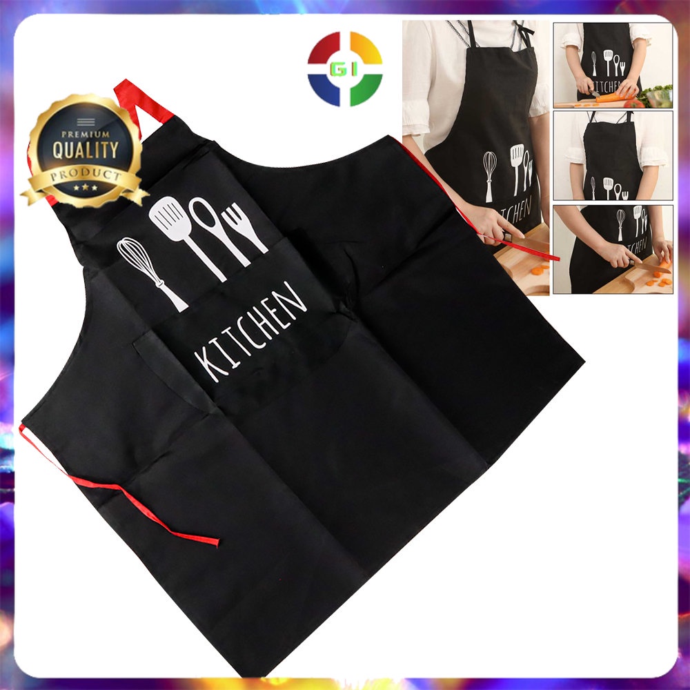 Celemek Apron Dapur Pria Wanit Model Kantung Black