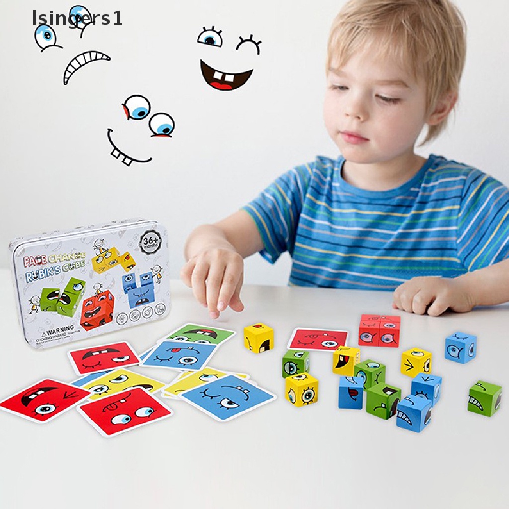 [lsingers1] Facechanging Magic Cube Building BlockGame Matching Expression Puzzle Mainan Butik