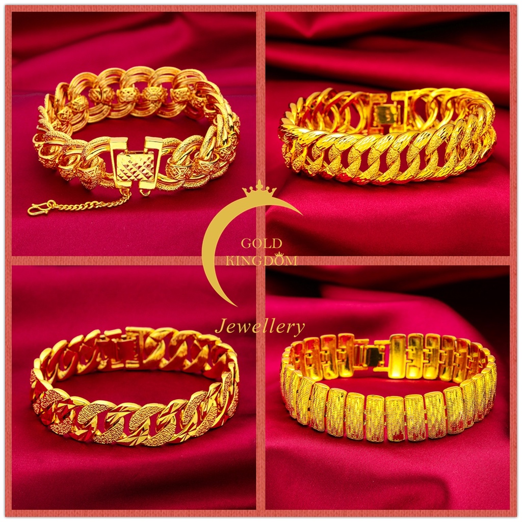 Goldkingdom Aksesoris Perhiasan Fashion Ready Stock Imperious Lapis Emas 24k Gelang Kasar Pria Dan Wanita Pasangan Minimalis Bentuk Cinta Tipis Gelang Rantai