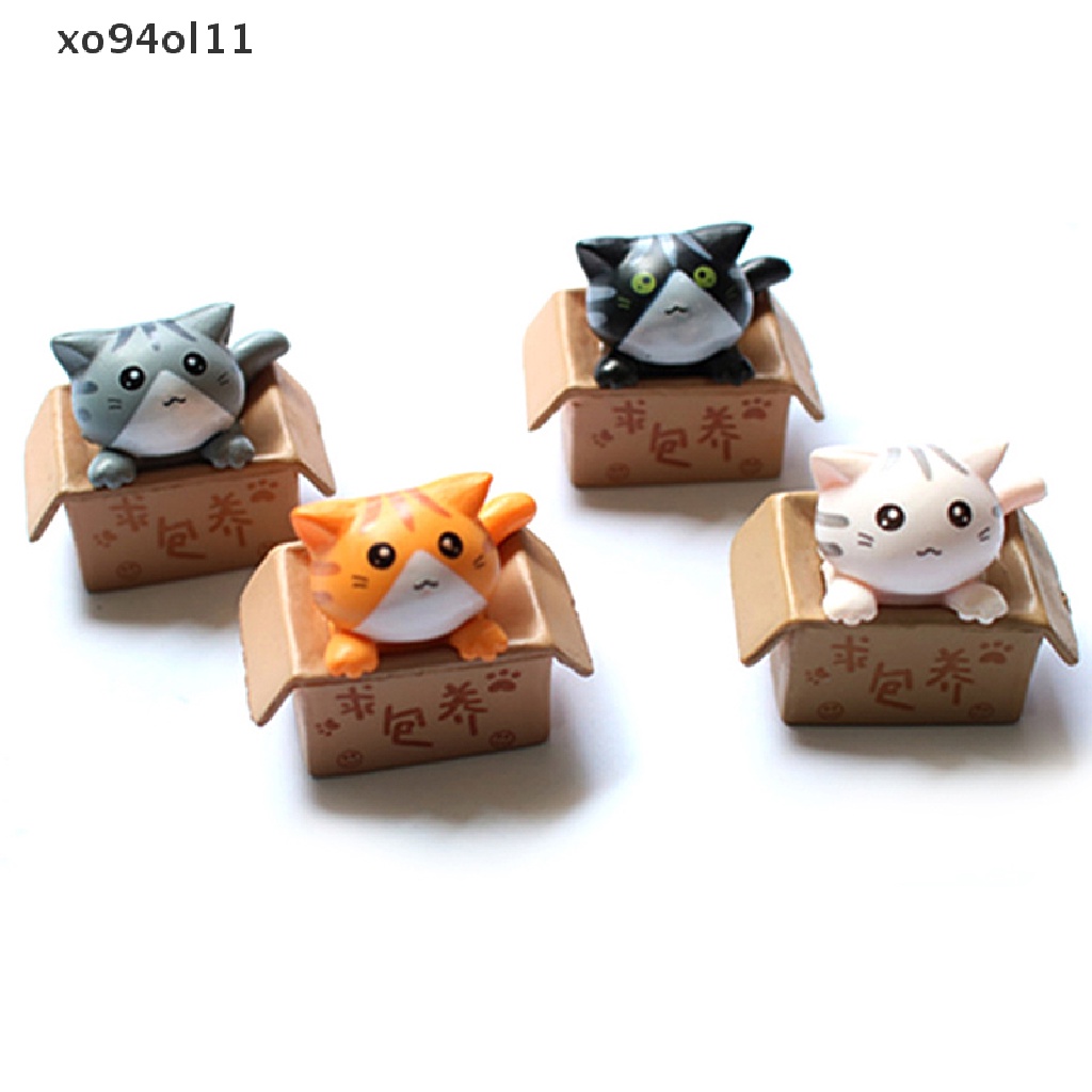 Xo 4pcs Kawaii Ornamen Kucing Mini Taman Kitten Patung Hadiah Untuk Anak Anak Bayi OL