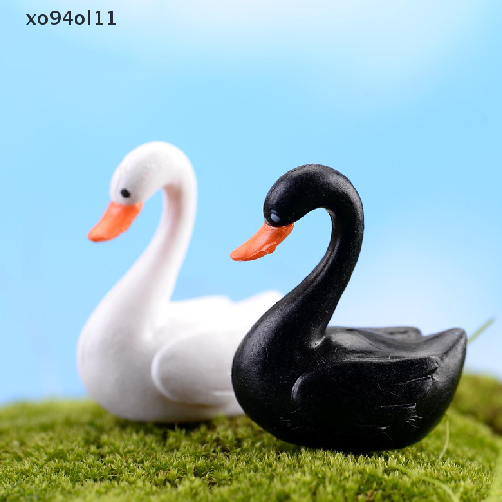 Xo Putih/Hitam Mini Swan Ornamen Taman Miniatur Patung Tanaman Pot Peri Dekorasi Taman OL
