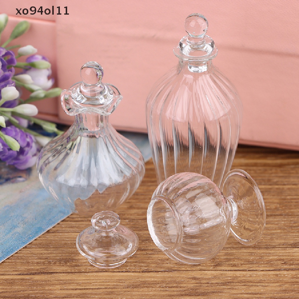 Xo1:12rumah Boneka Miniatur Bergaris Botol Kaca Simulasi Botol Permen Model OL