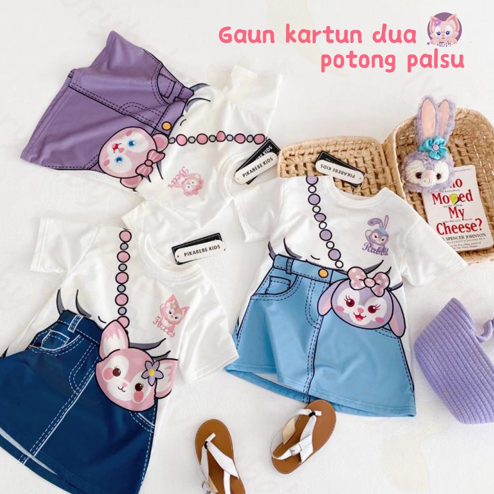 Ivorybaby Gaun anak perempuan baru Rok kasual bayi motif kelinci Dres kaos anak