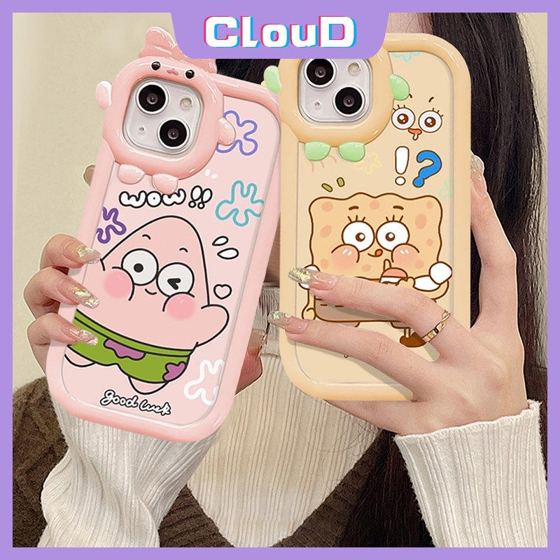 Casing SpongeBob Lucu Realme C35 C15 C20 C12 C21Y C33 C30 C25Y C31 C21 C17 C25s C11 C25 C3 9i 5 8Pro 5i 6i 9 7i 7 8 5s 9 Pro+Ikatan Simpul 3D Lensa Monster Kecil Patrick Star Soft Sarung