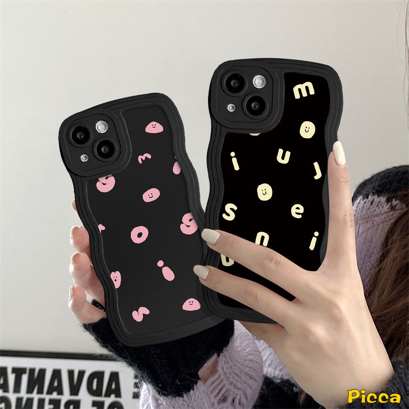 Casing Couple Redmi10 9 10C 12C A1 9A 10A A1+9T 9C NFC Redmi Note11 10s 9s 8 9 11s 10 Pro Max Mi 11T Pro POCO X3 NFC Pro M3 Alfabet Simple Kartun Smile Wavy Edge Soft Sarung