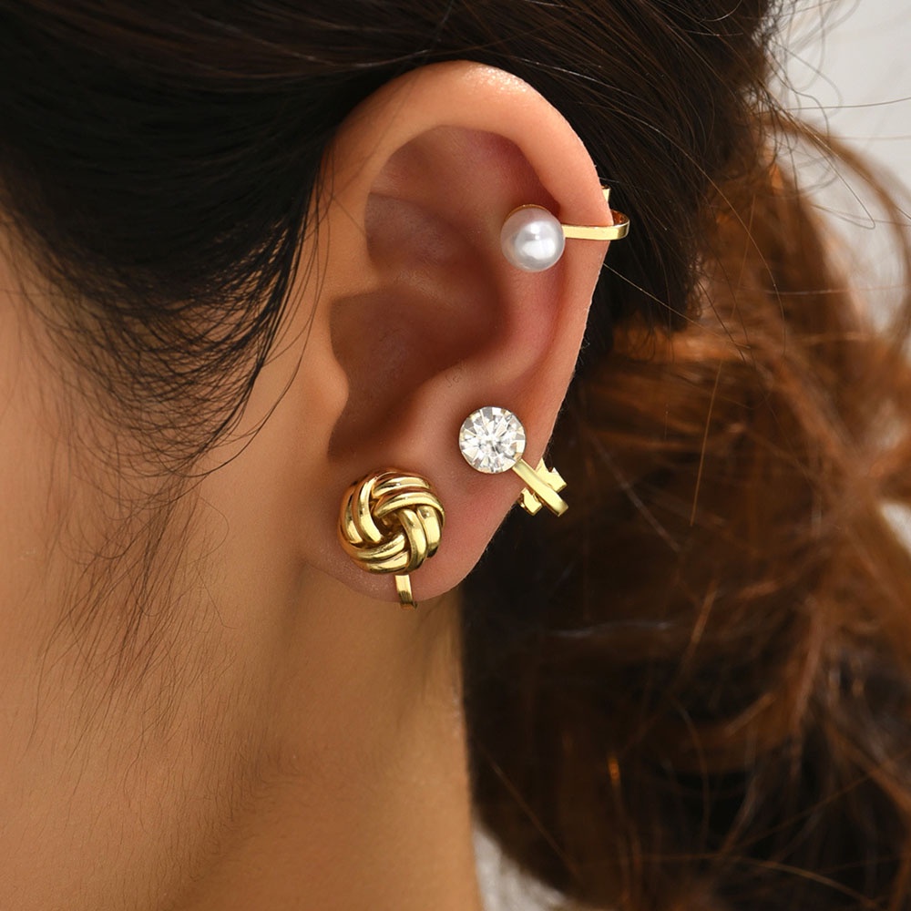 Anting Klip On Bulat Geometris Non Tindik Untuk Wanita Simple Warna Emas Manset Telinga Perhiasan Tindik Palsu