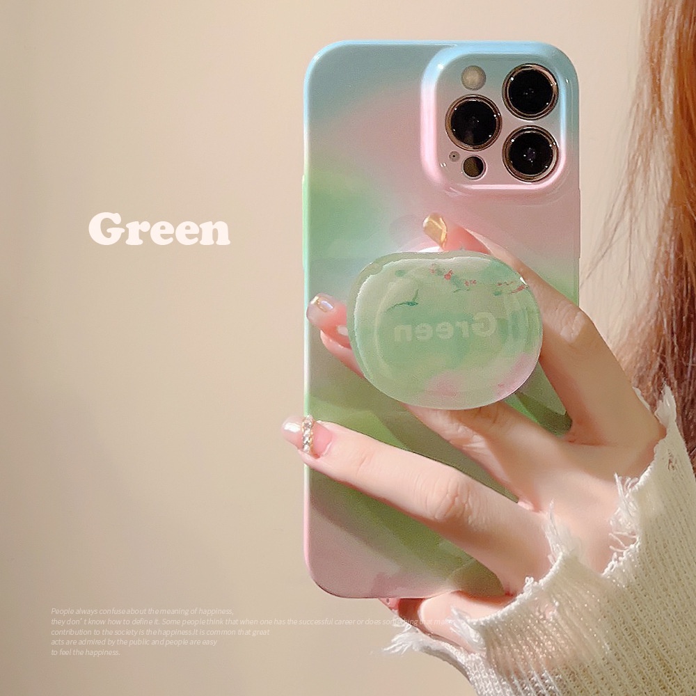 IPHONE Ins Desain Sederhana Halo Dyeing Phone Hard Film Case Cover Dengan Pola Batu Tidak Teratur Holder Untuk Iphone7 8 PLUS X XR XS 11 12 13 14 PRO MAX SE 2020