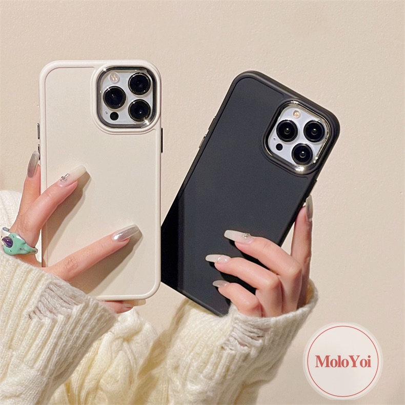 IPHONE Casing Ponsel Persegi Plating Mewah Kompatibel Untuk Iphone11 7plus 8plus XR 13 14 11 12 Pro MAX X XS MAX Macaron Warna Permen Sederhana Warna Solid Lembut Tpu Cover