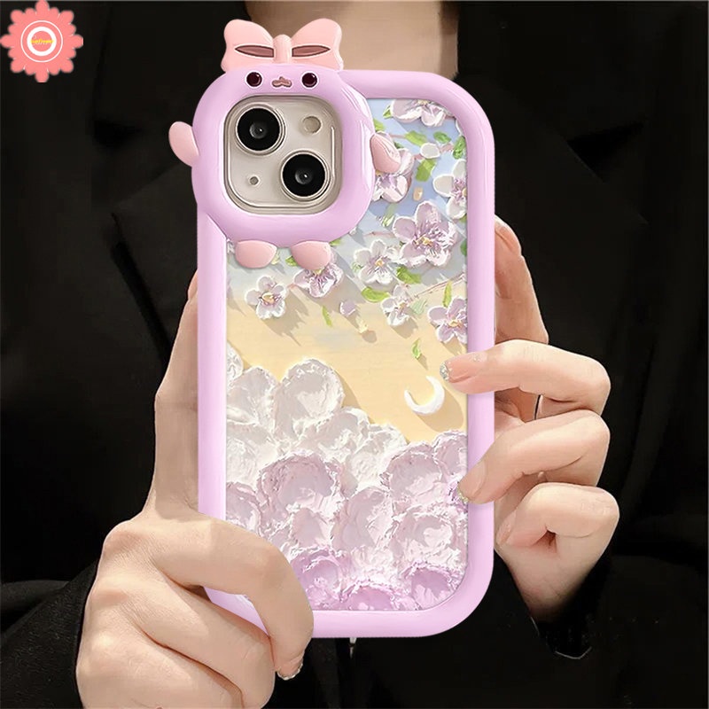 Lukisan Cat Minyak Bunga Bulan Cover Redmi 10a1 9 9T A1+9C 10C 9A 10A Note10 11 8 9 10s Pro 11s Pro+Mi 11 Lite POCO X3 Pro NFC M3 Lucu 3D Ikatan Simpul Little Monster Lens Lembut Casing Tpu