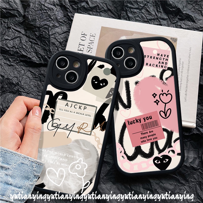 Ins Graffiti Letter Label Love Heart Casing For Infinix Hot 11s 10s 10T Hot 9 10 11 Play Hot 10 Lite Infinix Note 8 Smart 5 6 Trendy Brand Comme des Garcons Soft Tpu Cover