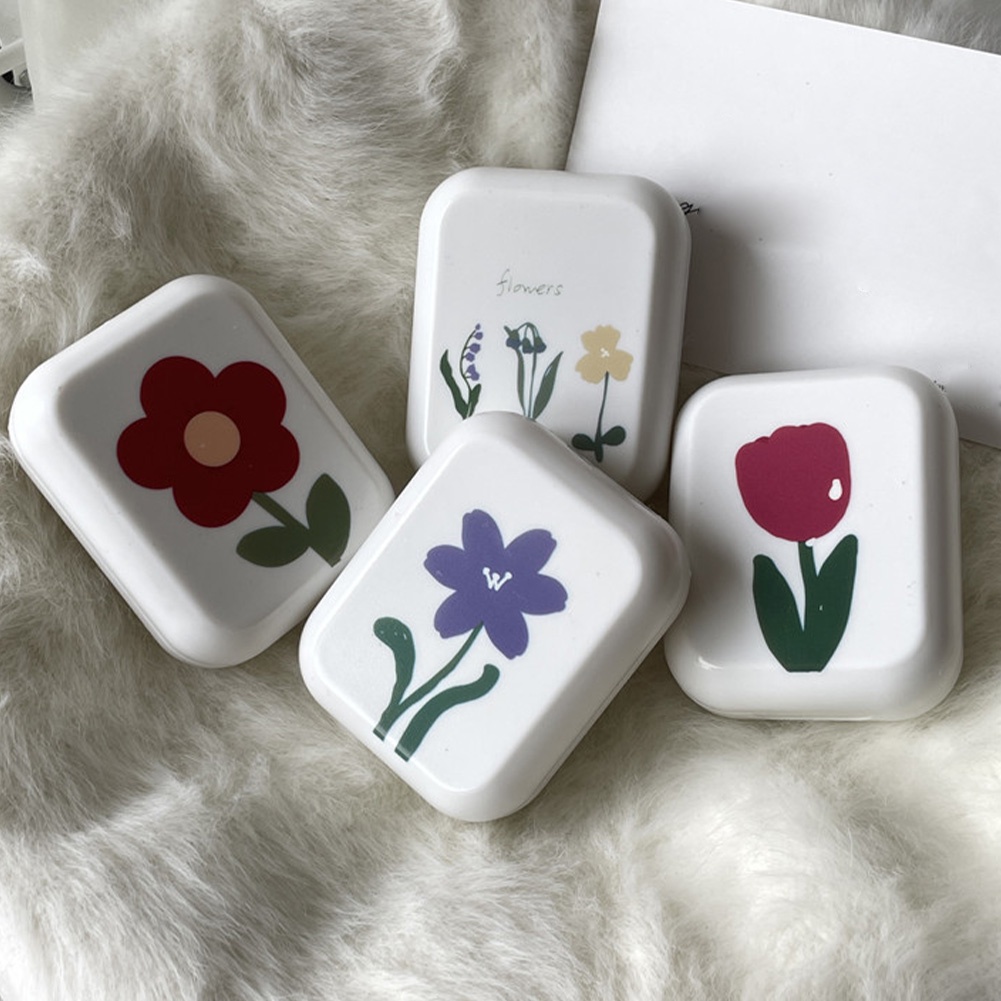 Tempat Kontak Lensa Mini Motif Tulip Kotak Kontak Portable Wadah Perawatan Mata Lucu