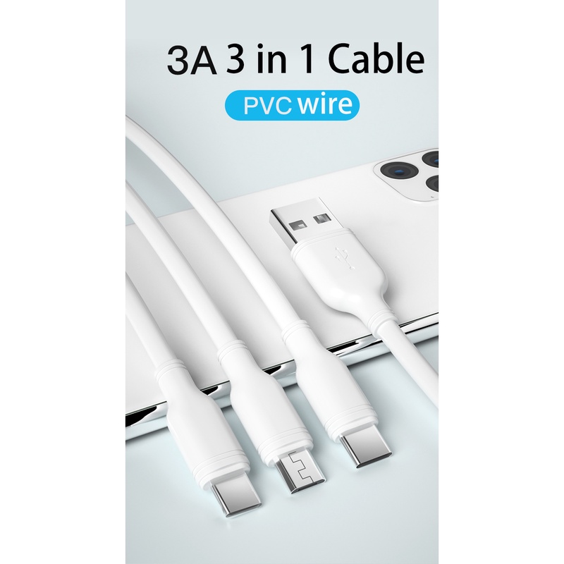 Kabel PVC Pengisian Cepat 3in1 Kabel USB Charging Universal Kabel USB Multifungsi Untuk iPhone Sumsang