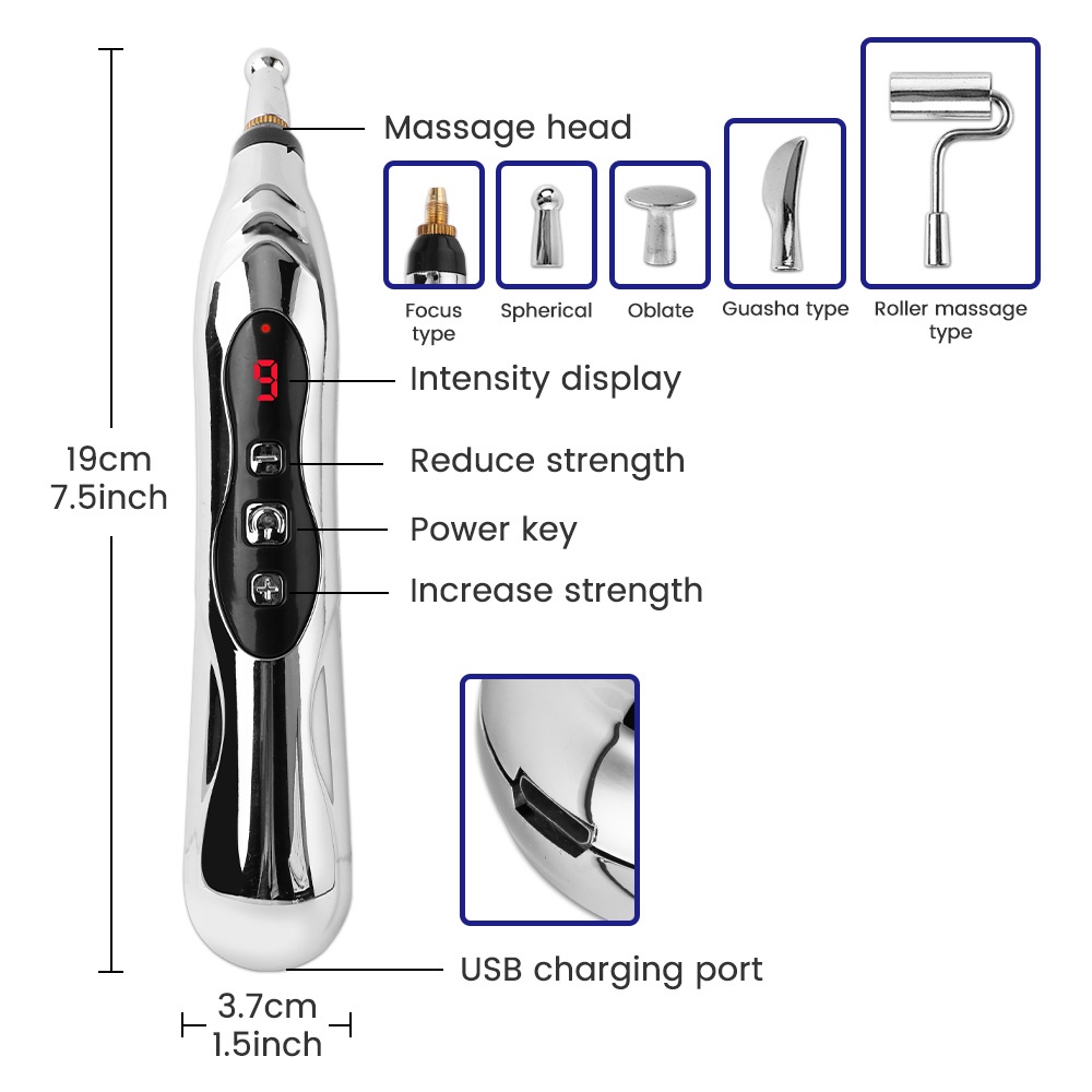 Salorie 5in1 USB Rechargeable Elektrik Pulse Energy Pen Relief Pain Alat Latihan Olahraga