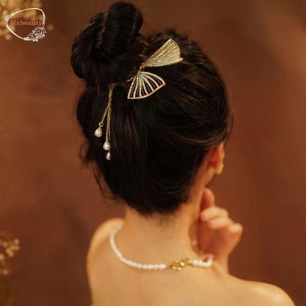 Mxbeauty Wanita Klip Rambut Manis Indah Halus Mutiara Hiasan Kepala Bulang Ponytail Holder Berlian Imitasi Alloy Camellia Horsetail Buckle