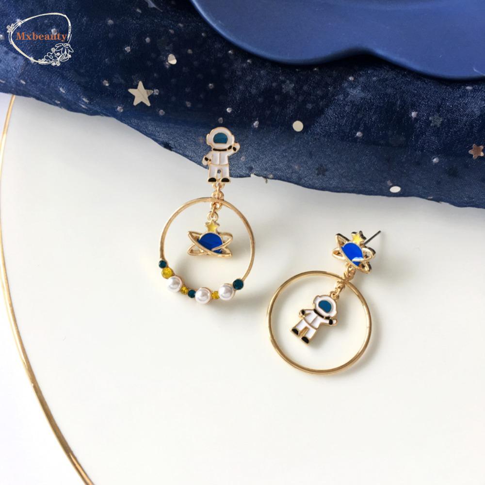 Mxbeauty Anting Asimetris Wanita French Vintage Trendy Astronot Sweet Lovely Rabbit Ear Hoop