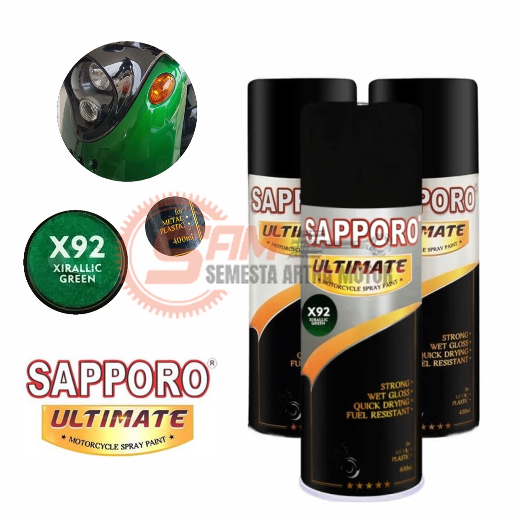 

Pilox Sapporo Ultimate Xirallic Green X92 Cat Semprot Hijau Pilok Metal Plastik Aerosol Spray