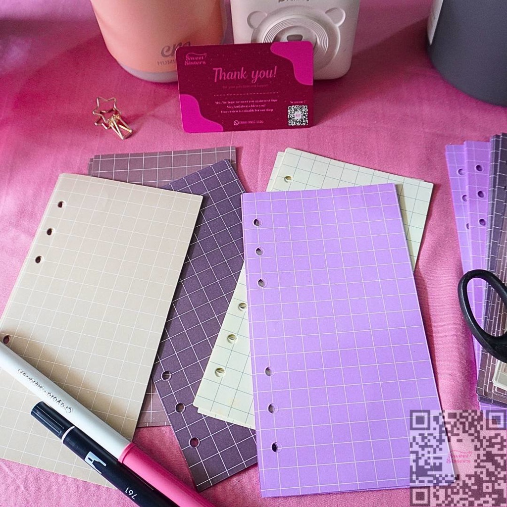 

[ 100gsm ] LOOSE LEAF GRID Kertas Refill Binder Diari Korea A6 Ring 6 Lubang Warna Vintage Retro